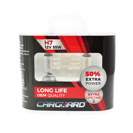 Becuri, Iluminat, lumini - CARGUARD - Set de 2 becuri Halogen H7, 55W, +50% Intensitate - LONG LIFE