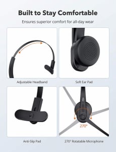 Casti wifi TaoTronics TT-BH041, Microfon, AI Noise Cancelling, Call Center, Bluetooth 5.0, functionare 34 ore [5]