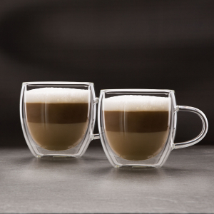 Accesorii bucatarie - Set ceasca de capuccino din sticla cu perete dublu - 250 ml, 2 buc./pachet