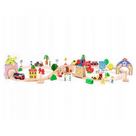 Circuit din lemn cale ferata din 78 piese Ecotoys HM008999 [2]