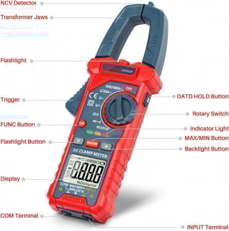 Clampermetru cleste Multimetru digital AstroAI CM2K0R, Auto-ranging, Tensiune AC/ DC, rezistenta, capacitatea, frecventa [2]
