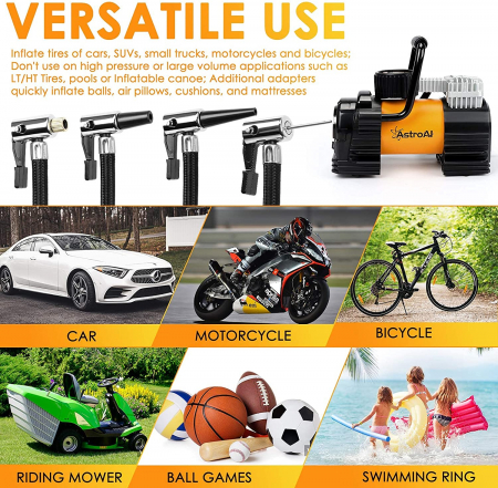 Compresor Auto Metalic AstroAI 12V, 150PSI, Digital, Lumina de urgenta, Adaptoare incluse, geantra transport, Galben [5]