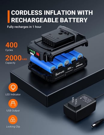 Compresor portabil cu acumulator AstroAI 3PLYE, 12V DC, 160PSI, Digital, Structura metalica, Adaptoare incluse [6]