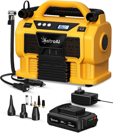 Accesorii auto diverse - Compresor portabil cu acumulator AstroAI 3PLYE, 12V DC, 160PSI, Digital, Structura metalica, Adaptoare incluse