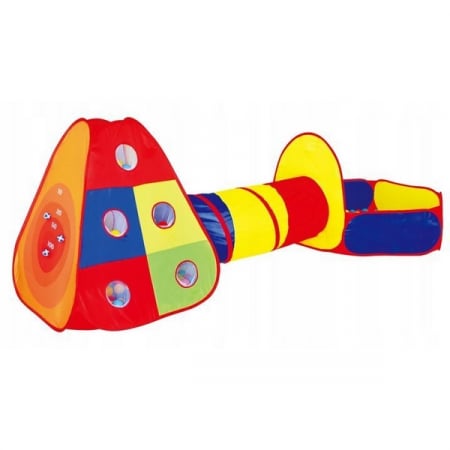 Corturi de joaca - Cort de joaca cu copertina colorata, tunel si spatiu de joaca cu 100 de bile