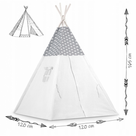 Cort de joaca pentru copii cu ghirlanda, 3 pernite si lampa LED norisor, Ricokids 740401, 120 X 120 X 165 cm - Gri [5]