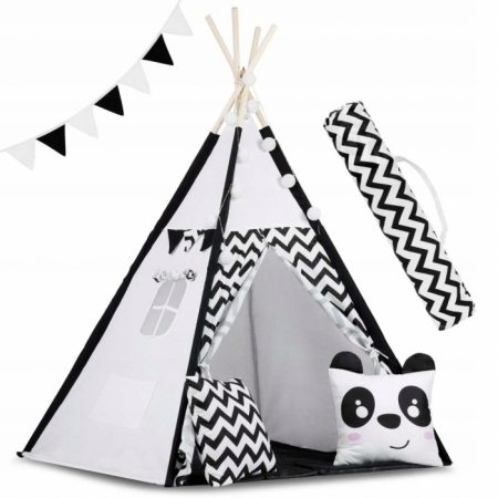 Corturi de joaca - Cort de joaca pentru copii cu ghirlanda,lumini si 2 pernite Ricokids 740005, 120 X 120 X 165 cm - Panda