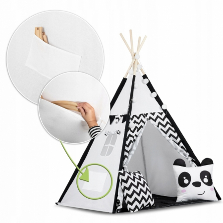 Cort de joaca pentru copii cu ghirlanda,lumini si 2 pernite Ricokids 740005, 120 X 120 X 165 cm - Panda [6]