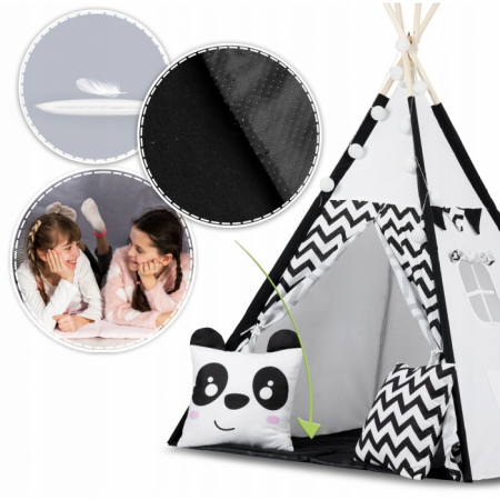 Cort de joaca pentru copii cu ghirlanda,lumini si 2 pernite Ricokids 740005, 120 X 120 X 165 cm - Panda [1]