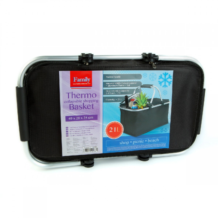 Alte produse necesare in gospodarie - Coș de cumpărături termoizolant pliabil – 49 x 28 x 25 cm – 21 L – negru