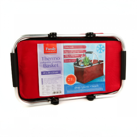 Alte produse necesare in gospodarie - Coș de cumpărături termoizolant pliabil – 49 x 28 x 25 cm – 21 L – roșu
