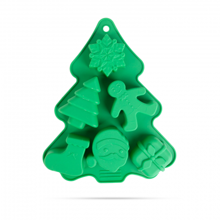Decoratiuni Craciun - Forma de de copt din silicon model brad de Crăciun - 22 x 18,5 x 2,5 cm, verde