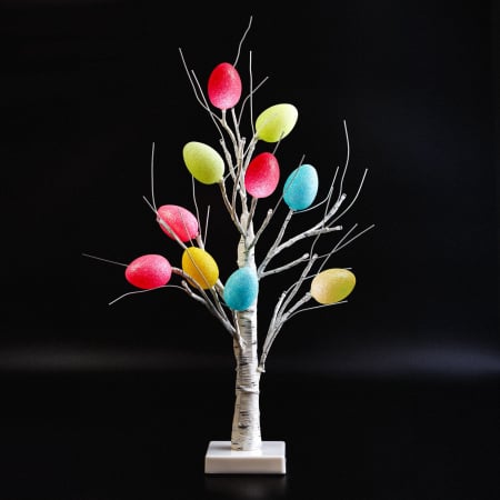Decoratiuni de Paste - Decor copăcel cu ouă de Paște - 10 ouă, 24 LED-uri - 50 cm - 3 x AA