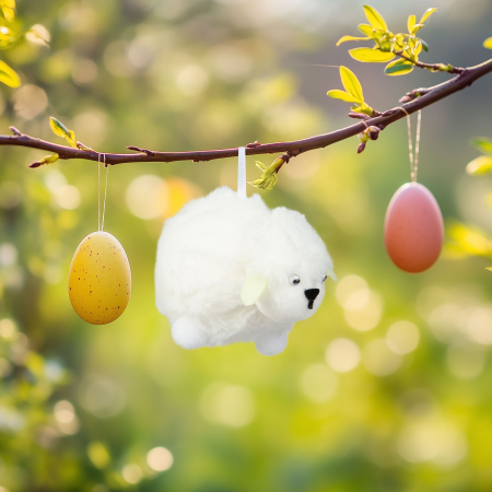 Decor de Paște - miel pufos - 10,5 x 8 cm - alb [1]