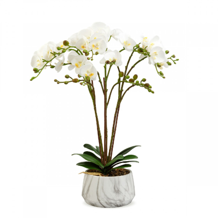 Decoratiuni interioare - Decorațiune cu plantă artificială – Orhidee albă – 58 cm
