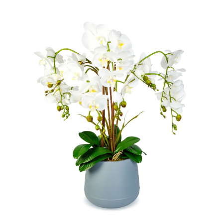 Decoratiuni interioare - Decorațiune cu plantă artificială – Orhidee albă – 83 cm