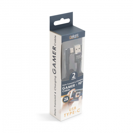 Delight - Cablu de date - USB Type C, Gamer, execuţie 90° - negru, 2m – 2A [2]
