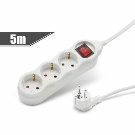 Prelungitoare electrice - Delight - Prelungitor cu distribuitor 3 prize, cu intrerupator - 5 m