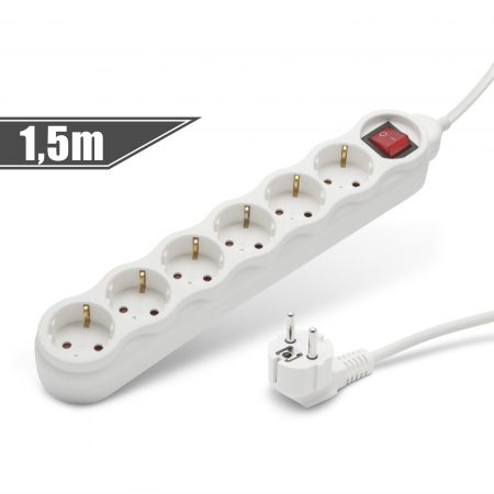 Prelungitoare electrice - Delight - Prelungitor cu distribuitor 6 prize, cu intrerupător - 1,5 m