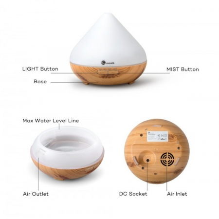 Difuzor aroma cu Ultrasunete TaoTronics TT-AD002, 300ml, 13W, LED 7 culori, oprire automata - Nuc natur [7]