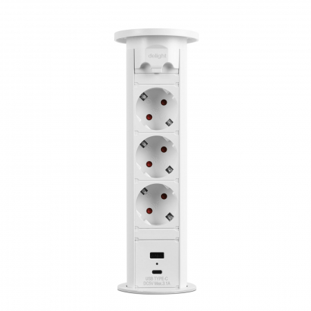 Distribuitor electric ascuns prize motorizat, 3500W si USB- alb | Delight [1]