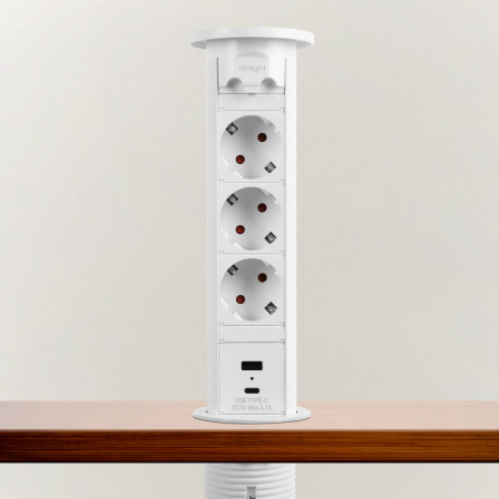 Prize incorporabile - Distribuitor electric ascuns prize motorizat, 3500W si USB- alb | Delight