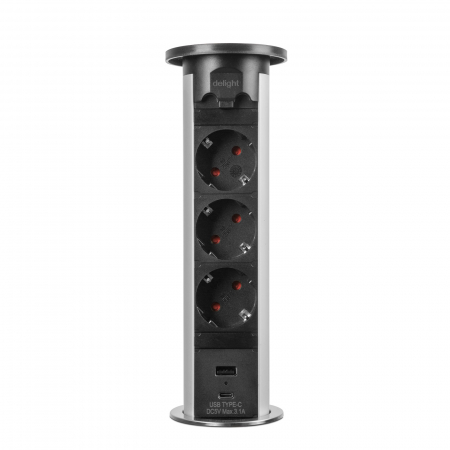 Distribuitor prize electrice ascuns in mobila motorizat, 3500w + 2 USB - argintiu | DELIGHT [1]
