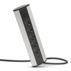 Prize incorporabile - Distribuitor de colt 5 x 250V, 16A / 2 x USB, 2,1A, Lungime cablu 1,5 m