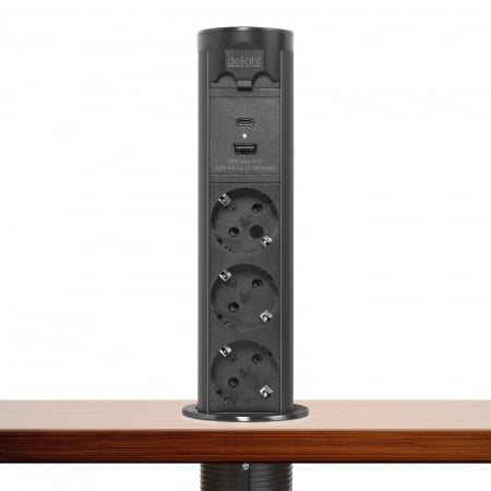 Prize incorporabile - Distribuitor electric retractabil ascuns motorizat - "Touchcontrol" - 3-way + USB + Type-C - negru