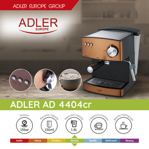 Espressor profesional ADLER AD 4404, 850W, 15 bar, 1.6l, Aramiu [1]