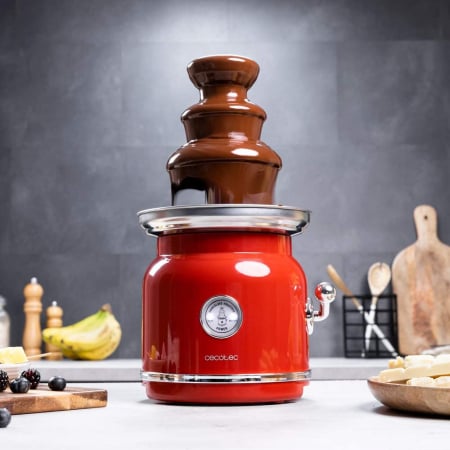 Aparate de cofetarie - Fantana de ciocolata, Cecotec Fun Chocolicious, 90W, design retro,3 niveluri, Capacitate 700ml, Inox