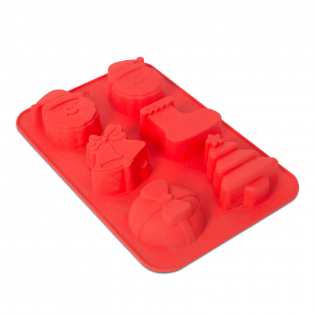 Masa de Craciun - Formă de copt din silicon - motive de Crăciun - 25,5 x 16,5 x 3 cm culoare rosie