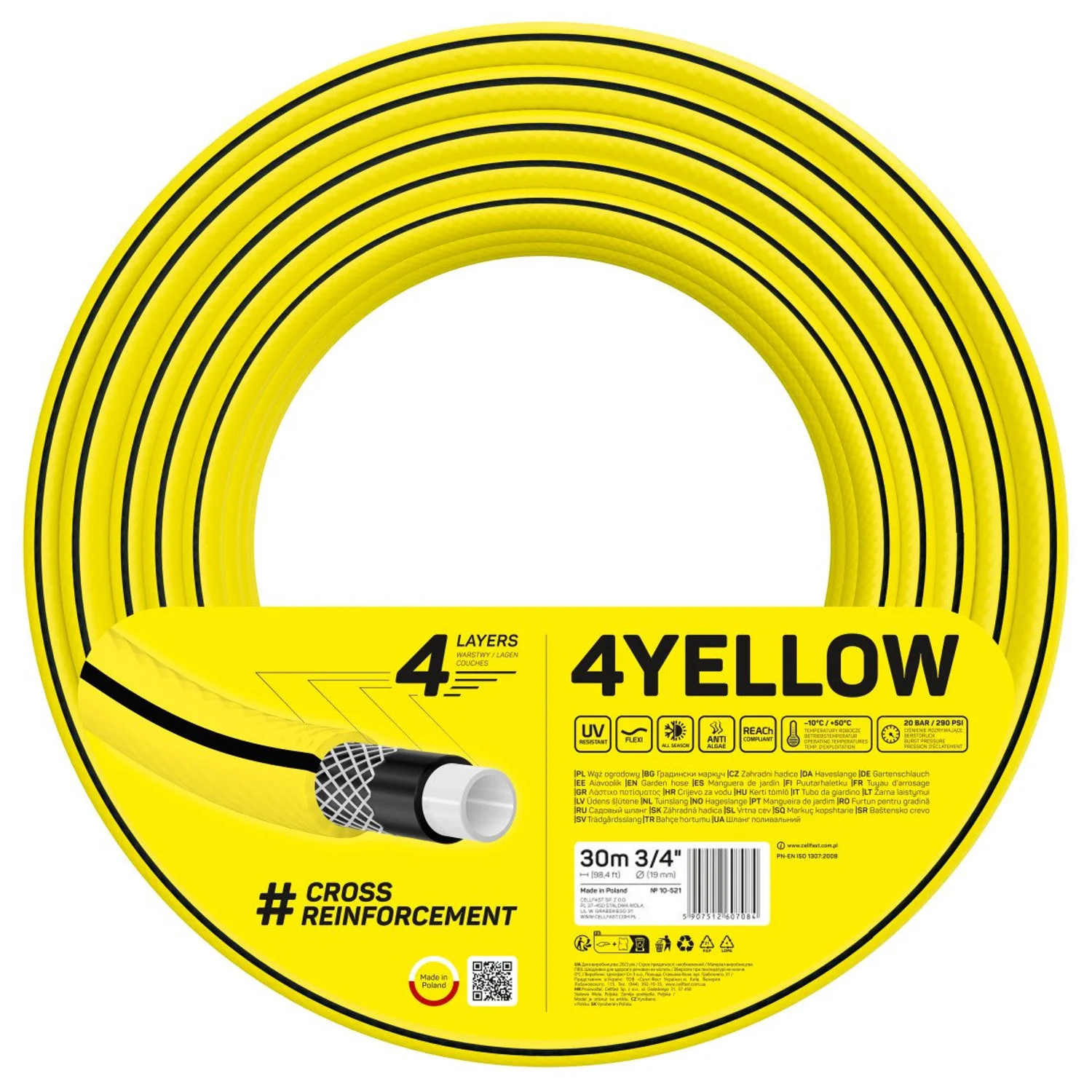 Furtune si accesorii stropire - Furtun pentru gradina Cellfast 4YELLOW 3 4  , 30m, 4 straturi, protectie UV, antirasucire
