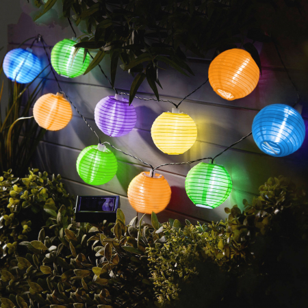 Gradina - Garden of Eden - șir de 10 lampioane solare LED diferite culori, alb rece 3,7 m