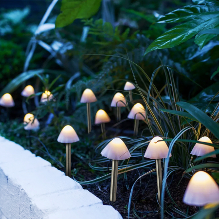 Gradina - Lampă solară de gradina cu LED 12 buc. ciuperci mini alb cald 24 cm x 4 m - GARDEN OF EDEN