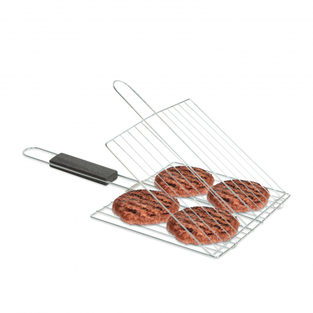 Gatit traditional - Grill grătar hamburger - cu inveliș cromat, mâner din lemn - 38 x 22 cm