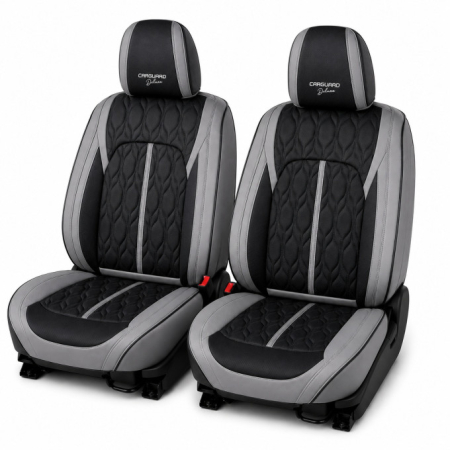 Huse auto premium 5 locuri Carguard Deluxe piele ecologică perforată - gri - negru [1]