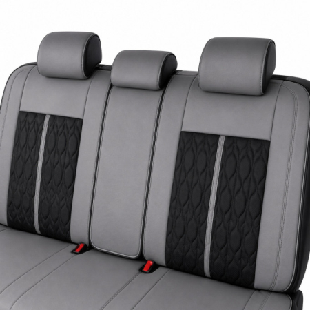 Huse auto premium 5 locuri Carguard Deluxe piele ecologică perforată - gri - negru [4]