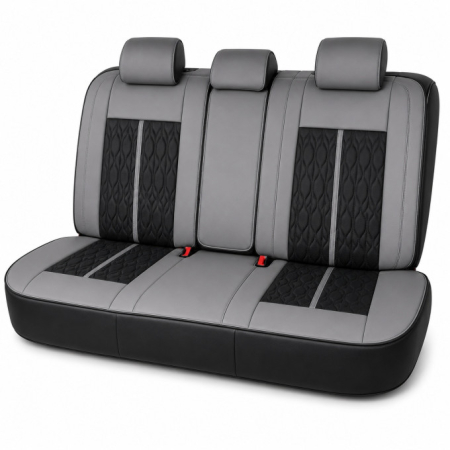 Huse auto premium 5 locuri Carguard Deluxe piele ecologică perforată - gri - negru [2]