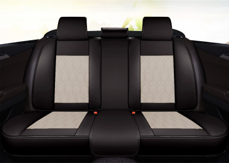 Huse auto premium 5 locuri Carguard Deluxe piele ecologică perforată - negru - crem [1]