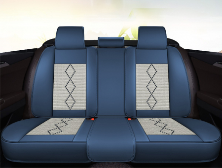 Huse auto premium 5 locuri Carguard Deluxe piele ecologică perforată și textil - albastru - alb [1]