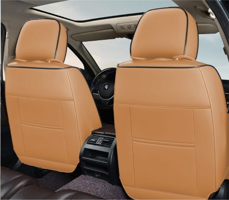Huse auto premium 5 locuri Carguard Deluxe piele ecologică perforată și textil - maro caramel [2]