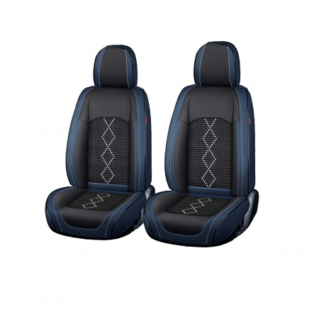 Huse protectie auto - Huse auto premium universale 5 locuri Carguard Deluxe piele ecologică perforată și textil - negru - albastru închis