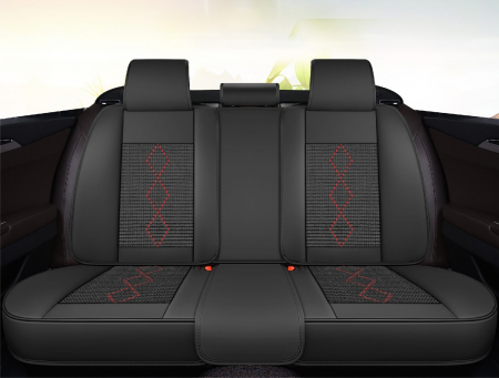 Huse auto premium 5 locuri Carguard Deluxe piele ecologică perforată și textil - negru - rosu închis [1]