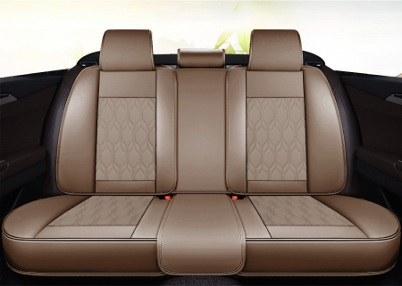 Huse auto premium Carguard Deluxe piele ecologică perforată - maro deschis - crem [2]