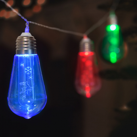 Decoratiuni Craciun - Șir de lumină cu LED - Bec - 10 LED-uri - 1,9 metri - culoare - 2 x AA