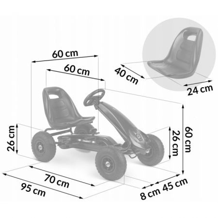 Kart cu pedale si roti gonflabile, Gokart RK-590 Ricokids 759000, Negru [8]