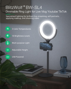 Lampa Circulara LED BlitzWolf BW-SL4 Make up Profesionala, Ring Light 64 Leduri cu Lumina Rece Calda Tip Inel [5]