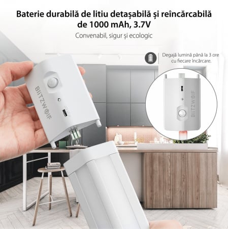 Lampa LED BlitzWolf BW-LT8 ,85 Lumeni, Senzor de miscare, Acumulator 1000 mAh [5]