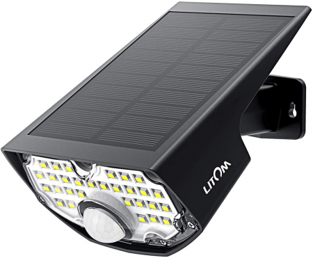 Lumini LED cu senzor de miscare - Lampa solara de perete LITOM LTCD199, LED, 30 leduri, incarcare solara si senzor de miscare